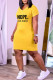 Yellow Fashion Casual Letter Print Basic V Neck Short Sleeve Dress Dresses