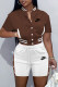 Dark Brown Fashion Sportswear Print Patchwork Mandarin Collar Short Sleeve Two Pieces