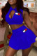 Royal Blue Fashion Sportswear Print Patchwork O Neck Sleeveless Two Pieces