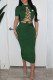 Green Fashion Sexy Print Hollowed Out O Neck One Step Skirt Dresses