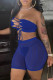 Blue Fashion Sexy Solid Patchwork Backless Strapless Sleeveless Two Pieces