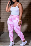 Blue Casual Print Tie Dye Patchwork High Waist Pencil Full Print Bottoms