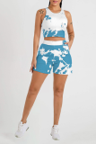 Pink Fashion Patchwork Tie-dye U Neck Sleeveless Two Pieces