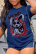 Navy Blue Fashion Vintage Print Patchwork O Neck T-Shirts
