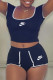 Black Fashion Sportswear Print Patchwork U Neck Short Sleeve Two Pieces