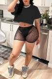 Red Sexy Solid Patchwork O Neck Short Sleeve Two Pieces