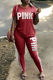 Burgundy Casual Print Patchwork O Neck Short Sleeve Two Pieces
