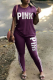 Purple Casual Print Patchwork O Neck Short Sleeve Two Pieces