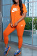 Orange Fashion Casual Print Letter V Neck Short Sleeve Two Pieces