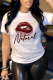 White Fashion Street Lips Printed Patchwork Letter O Neck T-Shirts