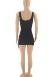 Rose Red Sexy Solid Hollowed Out Patchwork U Neck Sleeveless Two Pieces