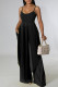 Black Casual Solid Patchwork Asymmetrical Spaghetti Strap Sleeveless Two Pieces
