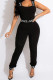 Black Fashion Sexy Letter Patchwork Spaghetti Strap Jumpsuits