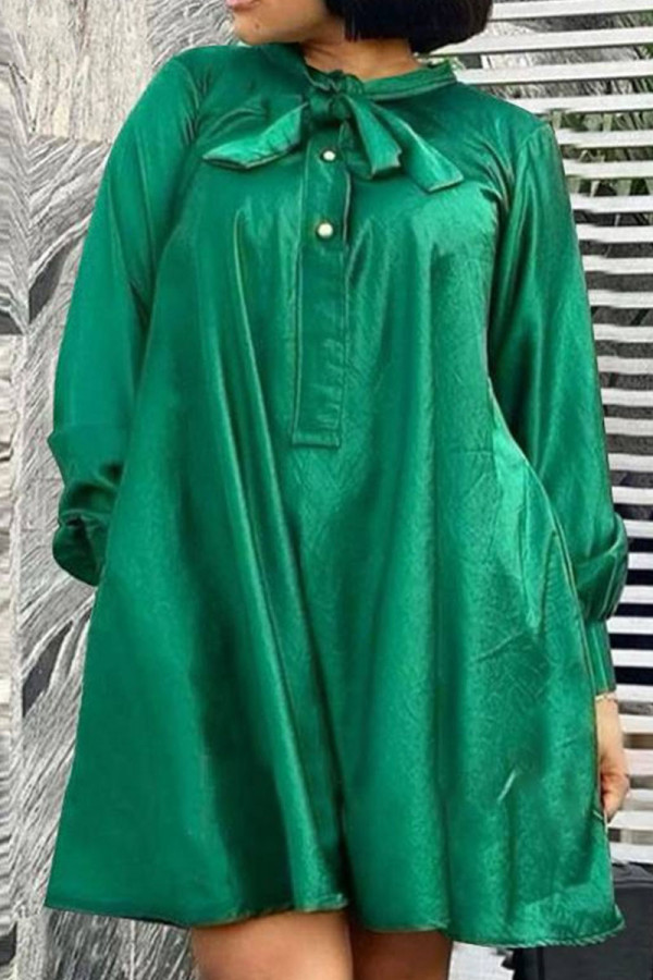 Green Casual Solid Patchwork O Neck A Line Dresses