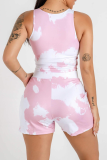 Pink Fashion Patchwork Tie-dye U Neck Sleeveless Two Pieces