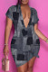 Black Casual Street Print Patchwork V Neck Straight Dresses