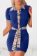 Blue Fashion Casual Plaid Patchwork Turndown Collar One Step Skirt Dresses