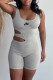 Grey Fashion Sportswear Print Hollowed Out U Neck Rompers