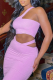 Purple Sexy Solid Patchwork One Shoulder Sleeveless Two Pieces