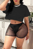 Red Sexy Solid Patchwork O Neck Short Sleeve Two Pieces