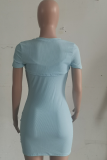 Pink Sexy Solid Hollowed Out O Neck Pencil Skirt Dresses