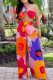 Fuchsia Fashion Print Bandage Backless Strapless Sleeveless Two Pieces