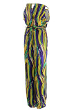 Red Sexy Print Hollowed Out Patchwork Slit O Neck Straight Jumpsuits
