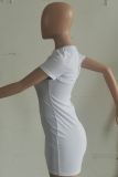 Pink Sexy Solid Hollowed Out O Neck Pencil Skirt Dresses
