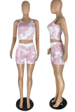 Pink Fashion Patchwork Tie-dye U Neck Sleeveless Two Pieces