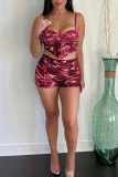Red Sexy Print Split Joint Spaghetti Strap Sleeveless Two Pieces