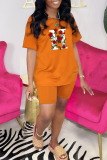 Red Fashion Print Patchwork O Neck Short Sleeve Two Pieces