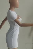 Pink Sexy Solid Hollowed Out O Neck Pencil Skirt Dresses
