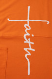 Orange Fashion Casual Print Pocket V Neck Vest Dress