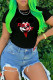 Black Fashion Casual Print Letter O Neck T-Shirts