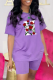 Purple Fashion Print Patchwork O Neck Short Sleeve Two Pieces