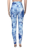 Blue Casual Print Tie Dye Patchwork High Waist Pencil Full Print Bottoms