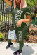 Green Casual Patchwork Letter O Neck Short Sleeve Two Pieces