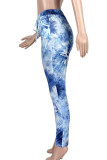 Blue Casual Print Tie Dye Patchwork High Waist Pencil Full Print Bottoms
