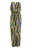 Red Sexy Print Hollowed Out Patchwork Slit O Neck Straight Jumpsuits