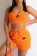 Orange Fashion Sportswear Print Patchwork U Neck Sleeveless Two Pieces