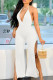 White Casual Solid Patchwork Backless Slit Halter Straight Jumpsuits