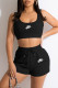 Black Fashion Sportswear Print Patchwork U Neck Sleeveless Two Pieces