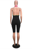 Black Fashion Sexy Patchwork See-through Backless Halter Skinny Romper