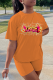 Orange Fashion Solid Patchwork O Neck Short Sleeve Two Pieces