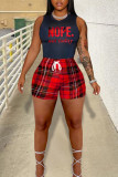 Red Casual Print Patchwork O Neck Two Pieces