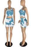 Pink Fashion Patchwork Tie-dye U Neck Sleeveless Two Pieces