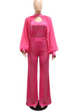 Black Elegant Solid Patchwork Hot Drill O Neck Long Sleeve Three Pieces