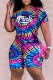 Red Casual Print Patchwork O Neck Short Sleeve Two Pieces