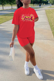 Red Fashion Solid Patchwork O Neck Short Sleeve Two Pieces