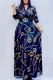 Blue Fashion Elegant Print Letter Turndown Collar Shirt Dress Dresses (Without Belt)
